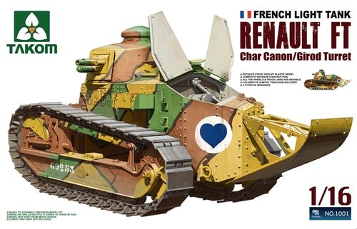 Renault FT, Char Cannon/Girod Turret, French Tank, Plastic Model Kit 1/16 scale