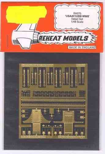 USAAF/USN Accessories Set (Visors, Seats, Ammo., etc.), Reheat Photoetched Parts, 1/48
