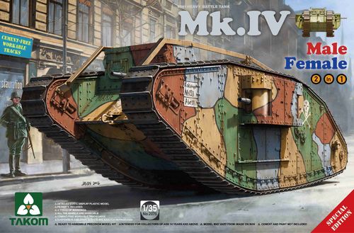 Mk.IV, Heavy Battle Tank, WWI, Male/Female, 2in1 Limited Edition Plastic Kit, 1/35