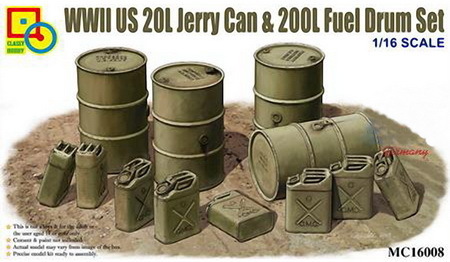 US WWII 20 l Jerry Can & 200 l Fuel Drum Set, Plastic Model Kit 1/16