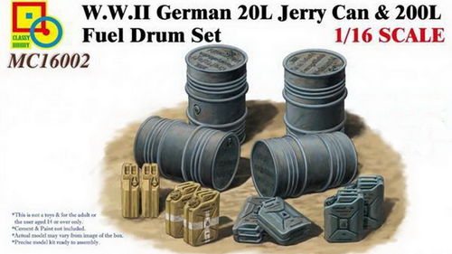 German 20l Jerry Cans & 200l Fuel Barrels, 1/16 Plastik Kit