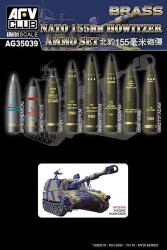 155mm Haubitzen Munition Set, NATO, gedrehtes Messing, Massstab 1/35