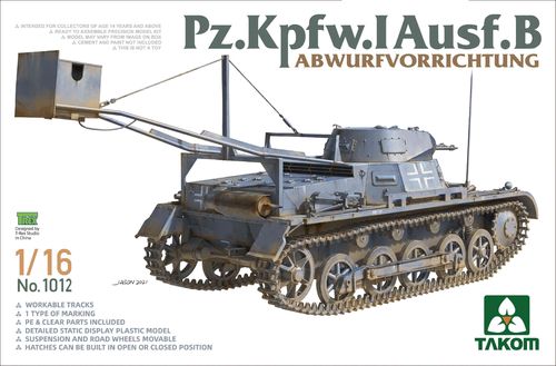 Pz Kpfw I Ausf B mit Abwurfvorrichtung (Charge Dropping Device), German Tank,Plastic Kit 1/16