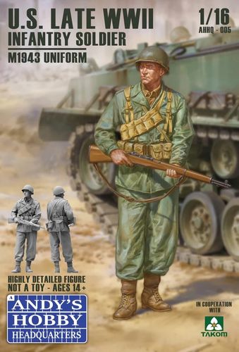 US Infantry Soldier, M1943 Uniform, Late WWII, Plastic Model Kit 1/16 Scale